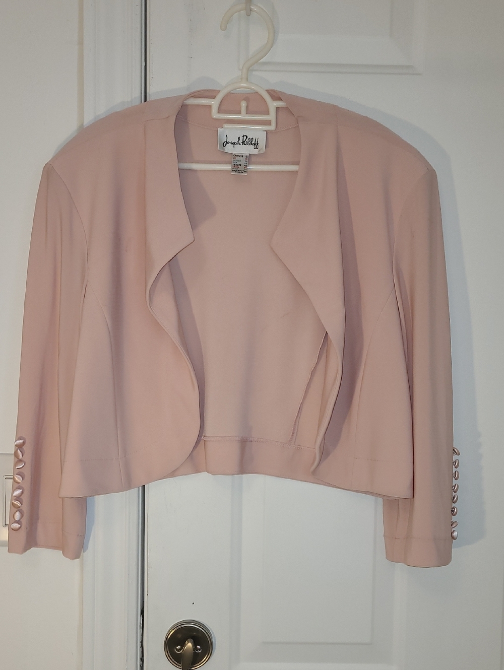Joseph Ribkoff Pale Pink Cropped Open-Front Blazer